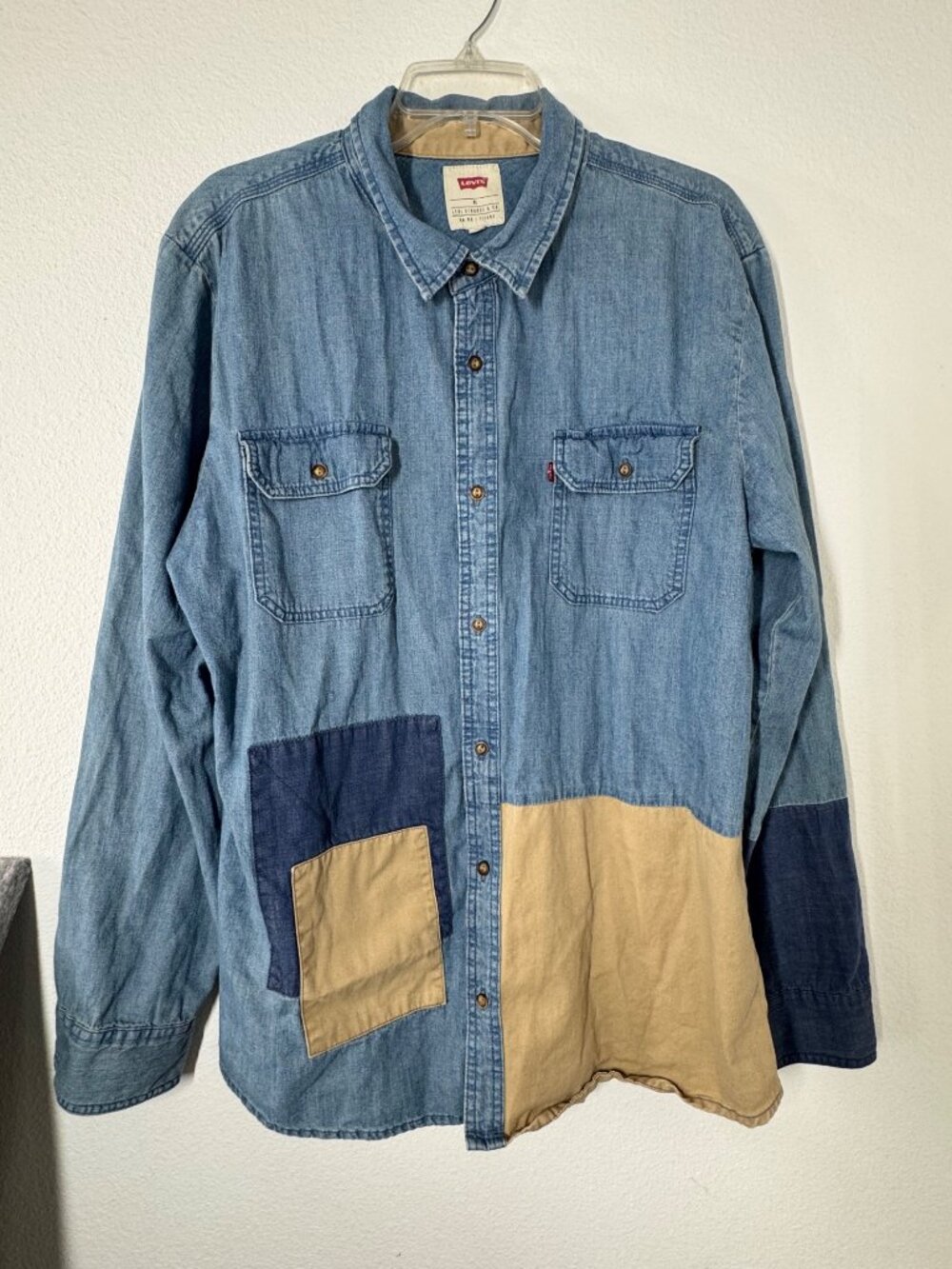 Levi’s Denim Patchwork Shirt Mens XL Long Sleeve Button Up Retro